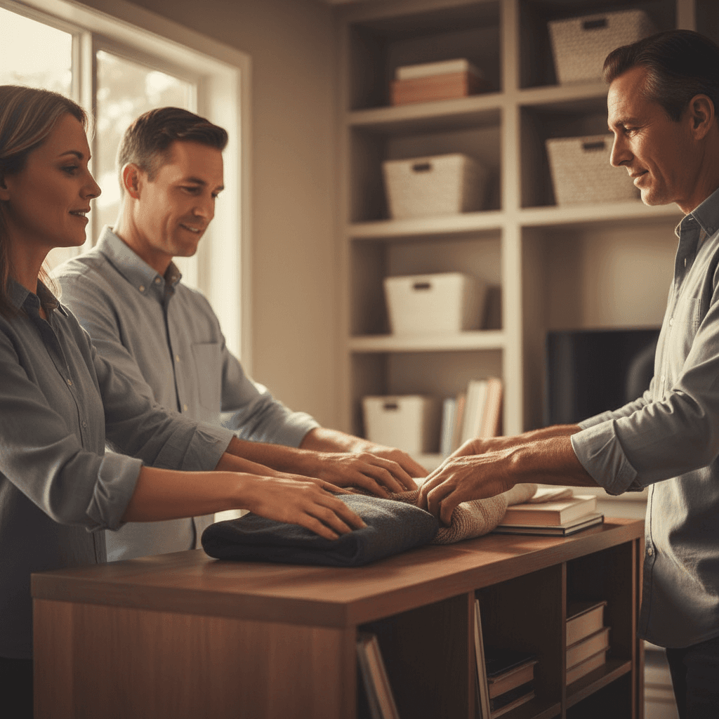 Young person helping elderly neighbor with groceries